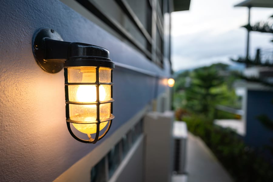 Outdoor lighting on exterior of house.