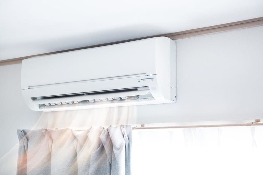 ductless mini-split installed on a living room wall